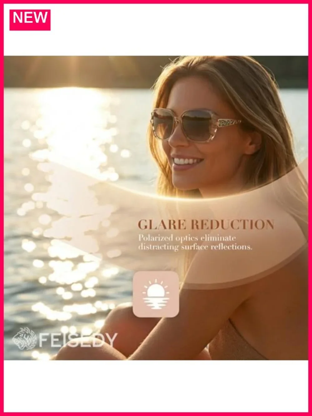 FEISEDY Square Sunglasses Polarized UV400 Oversized Sparkling Composite Frame